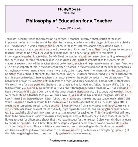 teacher philosophy of education essays Reader
