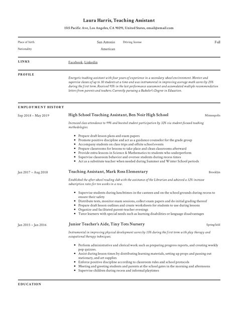 teaching assistant on resume