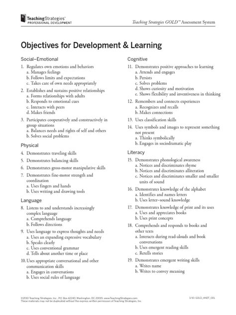 teaching strategies gold learning objectives word document Doc