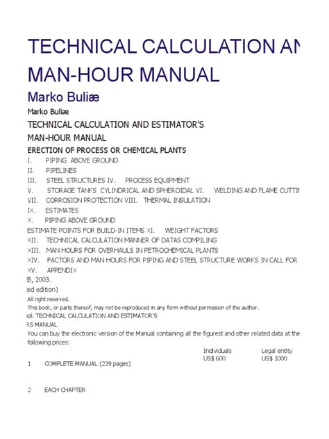technical calculation and estimators man hour a pdf Epub