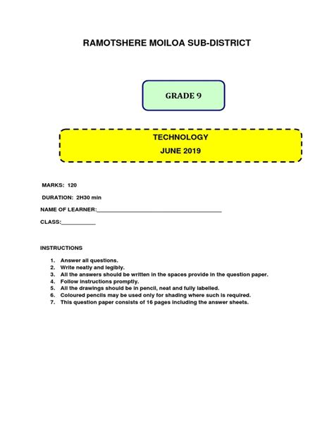technology grade 9 june exam paper Reader