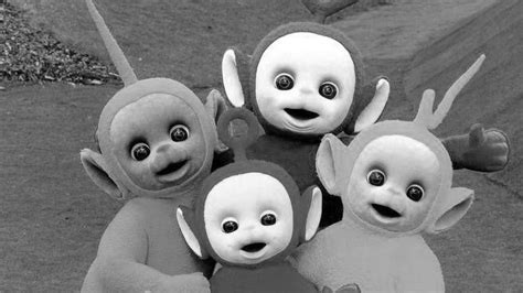 teletubbies in black and white