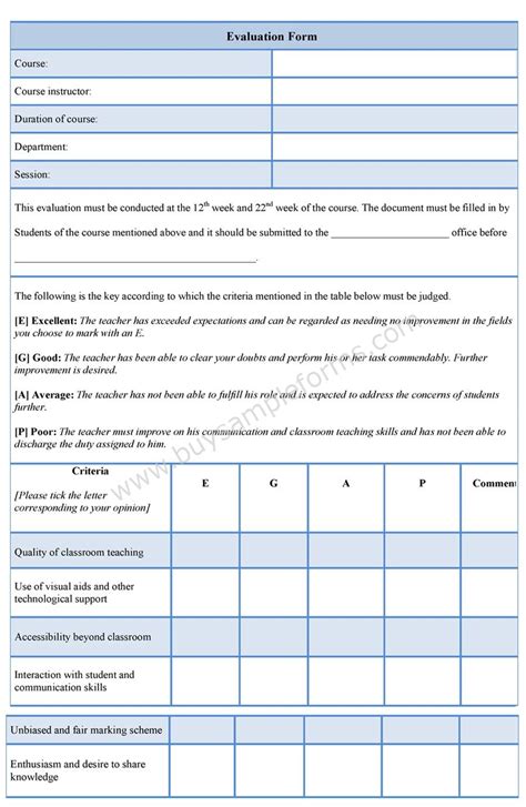 Template Evaluation Forms