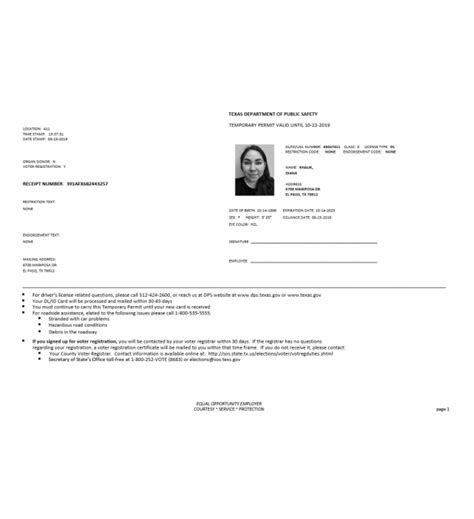 temporary paper license template PDF