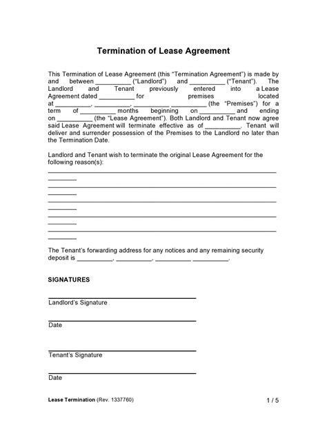 Termination Lease Agreement Template