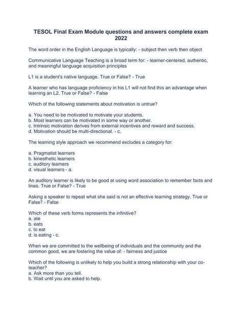 tesol unit 8 answers PDF