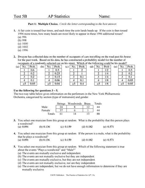 test 5b ap statistics name m Ebook Kindle Editon