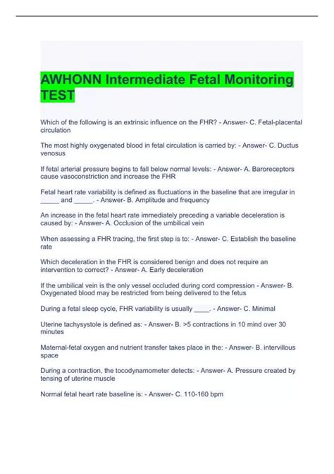 test answers fetal monitoring awhonn Epub