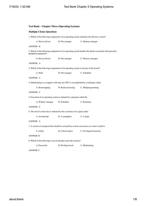 test bank chapter 3 operating systems Reader