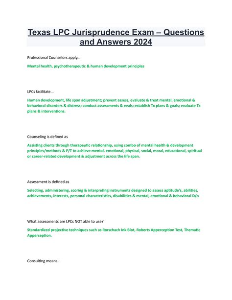 texas lpc jurisprudence exam study guide Epub