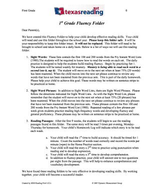 texas reading first 4th grade fluency folder PDF PDF
