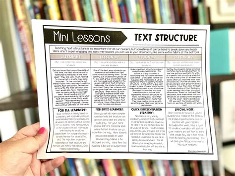 text structure mini lessons for middle school Doc