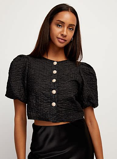 textured crop shirt women's