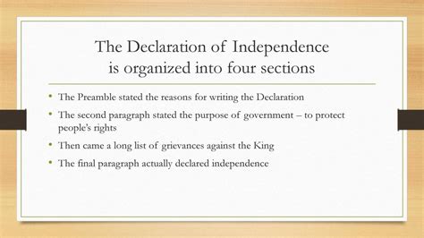 the 4 sections of the declaration of independence