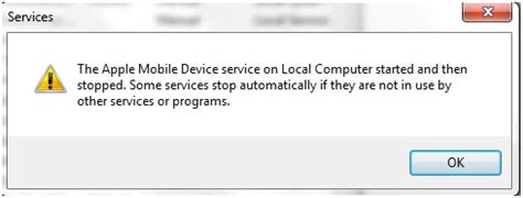 the apple mobile device service on local computer started and then stopped PDF