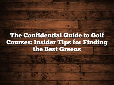 the confidential guide to golf courses Epub