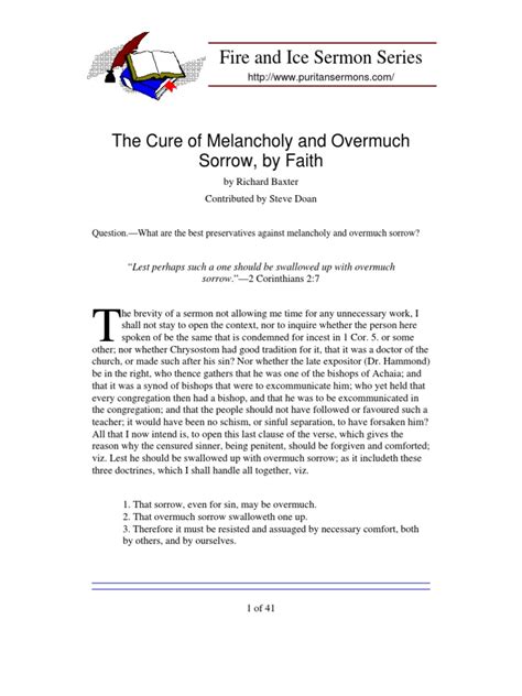 the cure of melancholy and overmuch sorrow by faith Doc