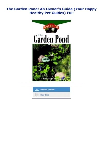 the garden pond an owners guide your happy healthy pet guides Epub