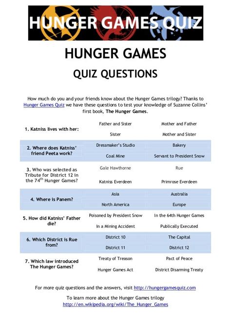 the hunger games test questions and answers Epub