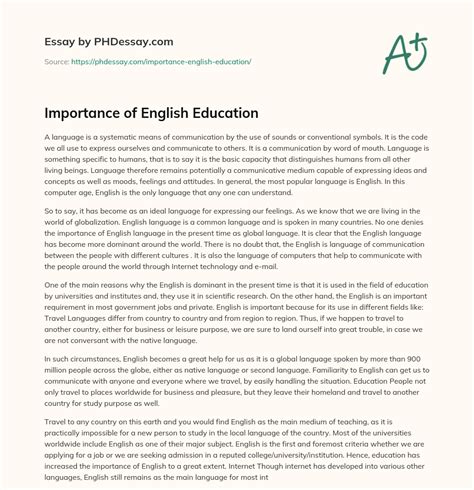 the importance of english in education essay PDF