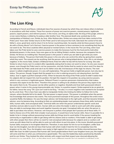 the lion king summary essay Kindle Editon