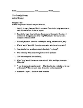 the lovely bones chapter questions PDF