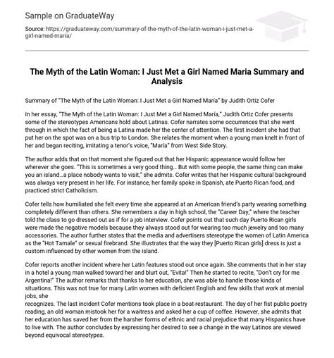 the myth of the latin woman i just met a girl named maria essay PDF