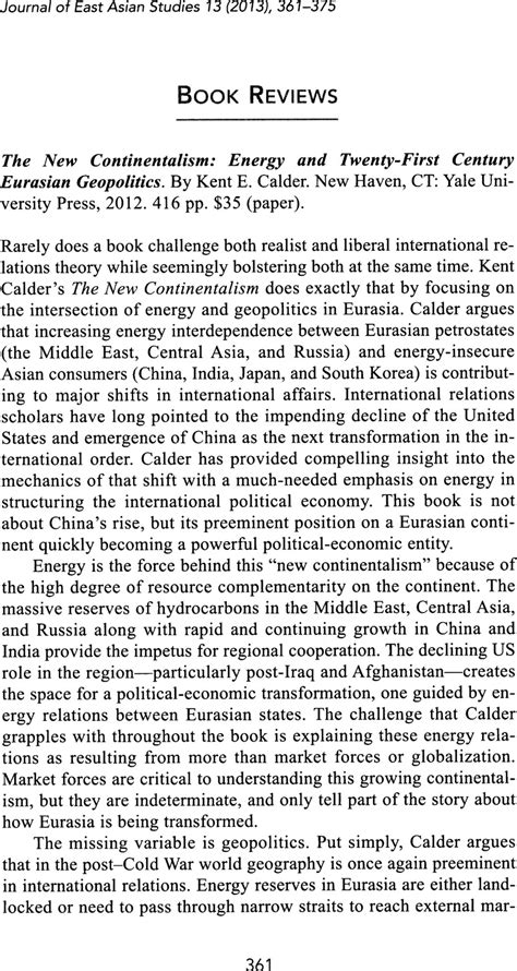 the new continentalism energy and twenty first century eurasian geopolitics Epub