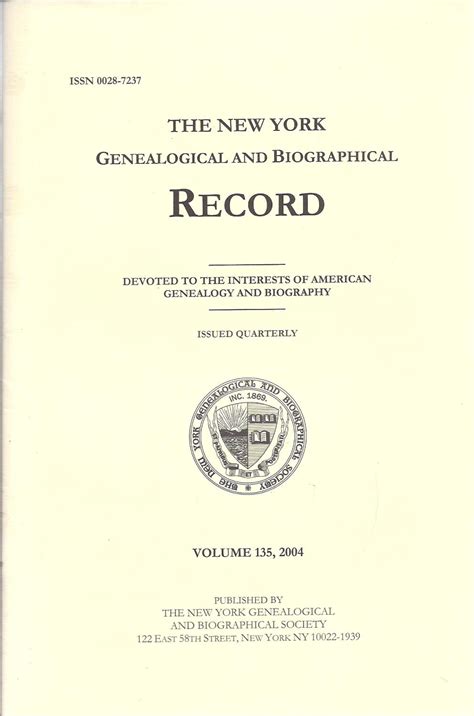 the new york genealogical and biographical record vol 135 number 1 january 2004 Reader