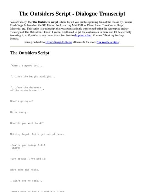 the outsiders script dialogue transcript PDF