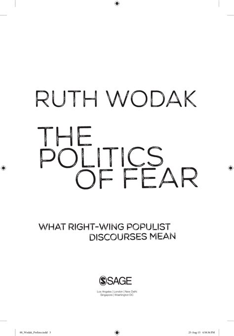 the politics of fear what right wing populist discourses mean Reader