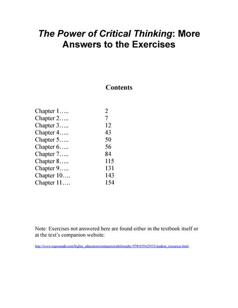 the power of critical thinking lewis vaughn answer key PDF