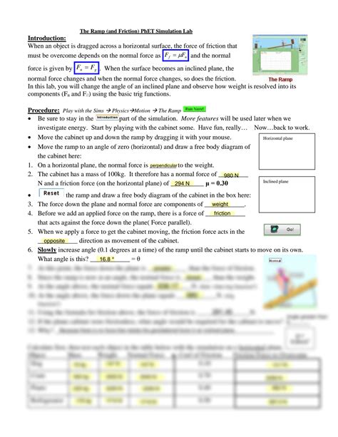 the ramp and friction phet simulation lab Reader