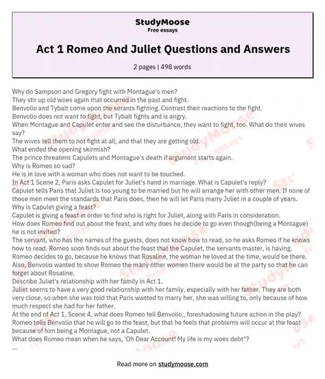 the tragedy of romeo and juliet questions and answers PDF