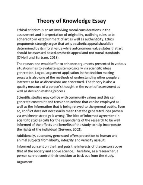 theory of knowledge essay examples Doc