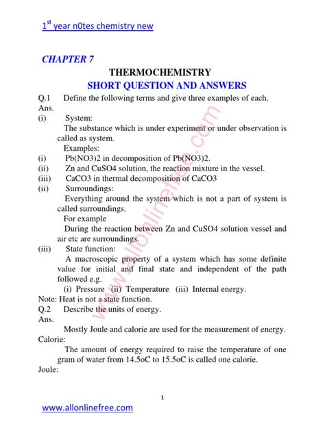 thermochemistry question answer guide PDF