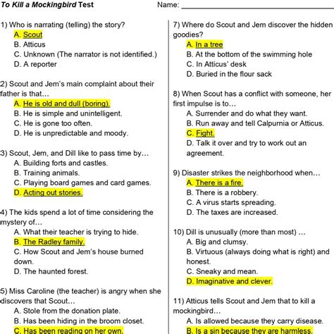 to kill a mockingbird test with answers Ebook PDF