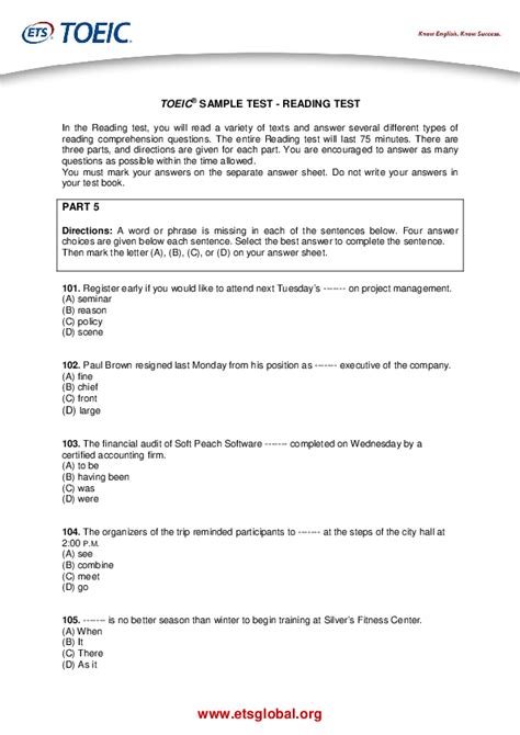 toeic listening and reading sample test pdf ets Doc