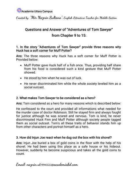 tom sawyer study questions and answers Reader