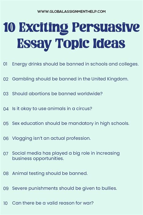 topics for persuasive essays Reader