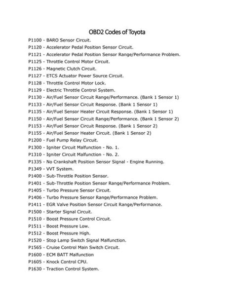 toyota obd codes list Doc