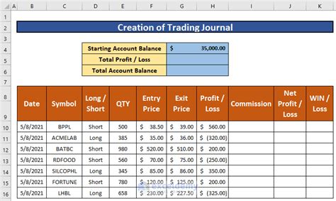 trading journal xls