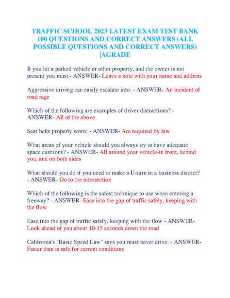 traffic school final exam answers california 2023