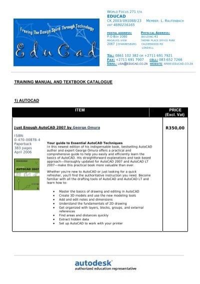 training manual and textbook catalogue 1 autocadp Doc