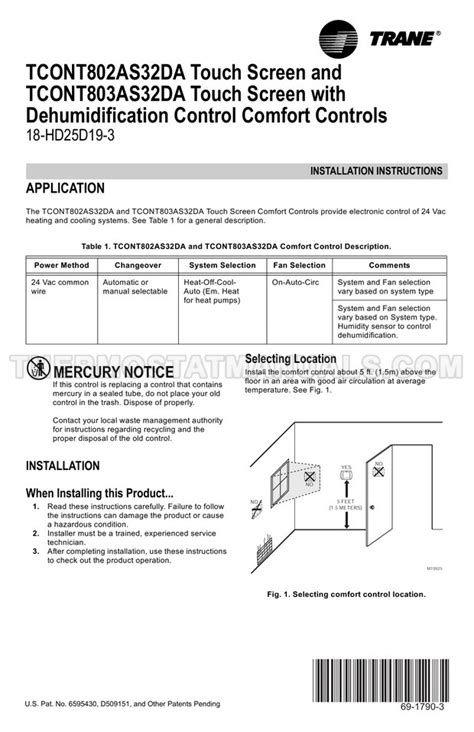 trane 802 thermostat installation manual PDF