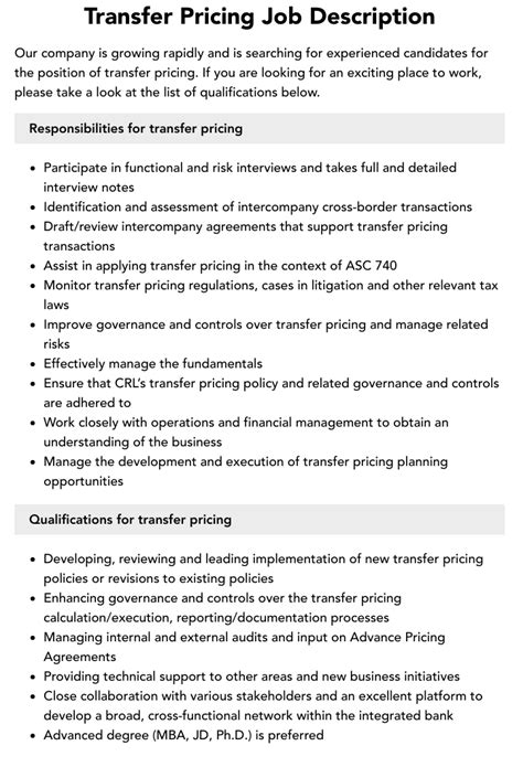 transfer pricing jobs