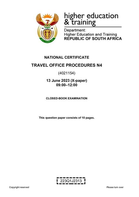 travel office procedures n4 question papers Doc