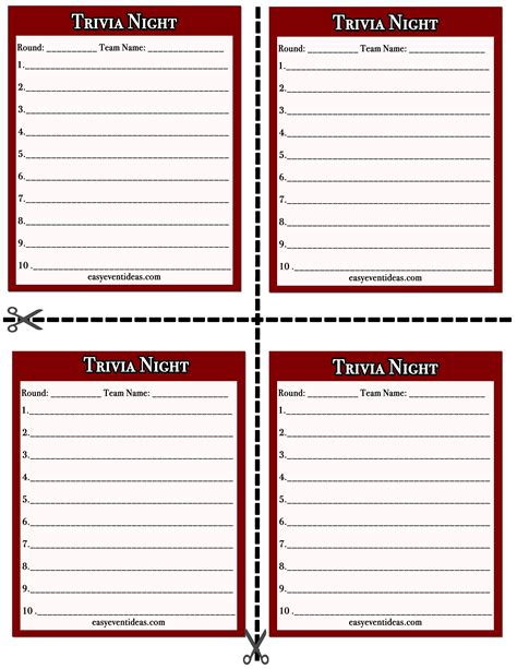 trivia answer sheet template PDF