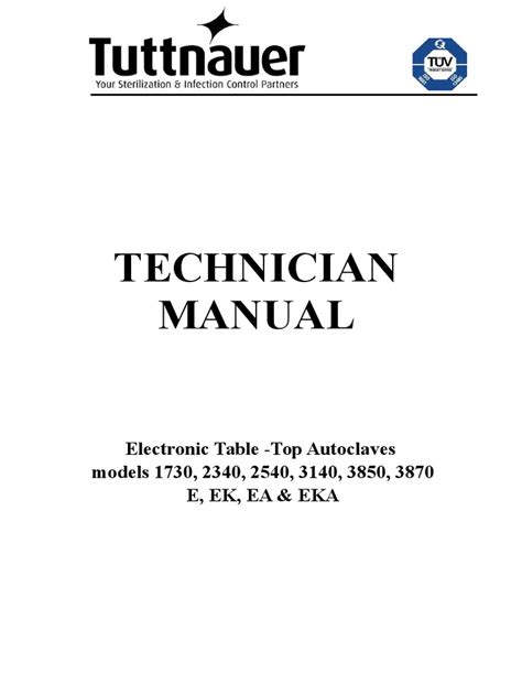 tuttnauer 1730 2340 2540 3140 3850 3870 maintenanceuser manual Doc