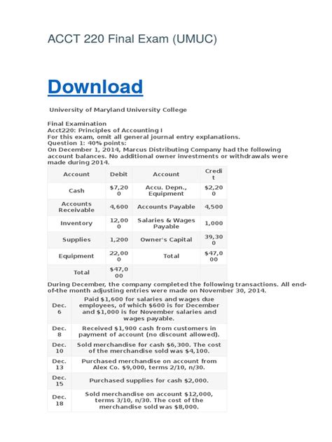 umuc acc 220 final exam Reader